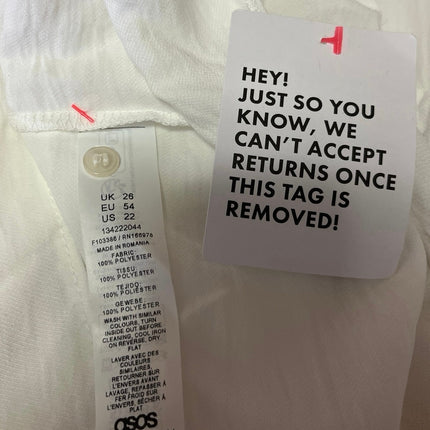NEW ASOS White Ruffle Long Sleeve Collared Button Down Shirt Blouse Top Size 22