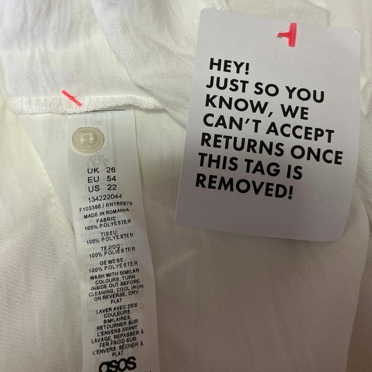 NEW ASOS White Ruffle Long Sleeve Collared Button Down Shirt Blouse Top Size 22