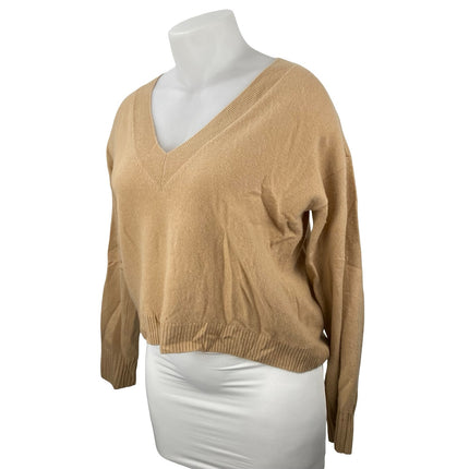 Intermix Elroy 100% Cashmere Women's Beige V Neck Long Sleeve Crop Sweater Top L