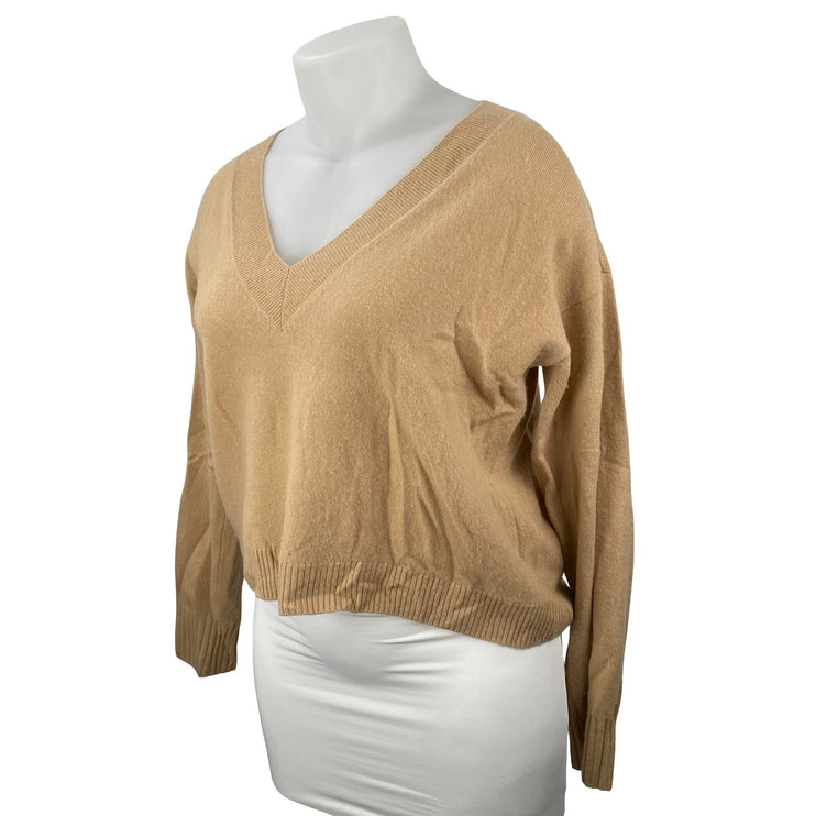Intermix Elroy 100% Cashmere Women's Beige V Neck Long Sleeve Crop Sweater Top L