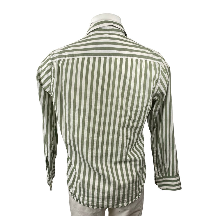 MNG Mango Men's Green Striped Slim Fit Long Sleeve Button Down Shirt Top Size M