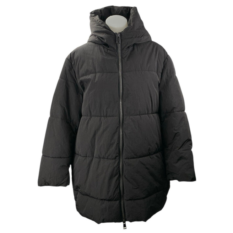 Zara Women's Black Full Zip Long Sleeve Hooded Winter Puffer Coat Jacket Size XS