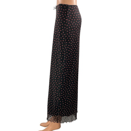ACW Women's Black Strawberry High Waisted Straight Full Midi Slip Skirt Size S