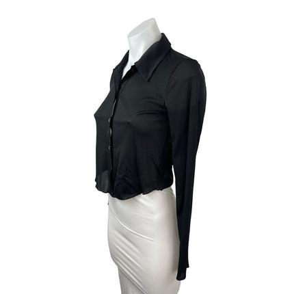 Aritzia Wilfred Women's Black Long Sleeve Cropped Button Down Shirt Top Size S