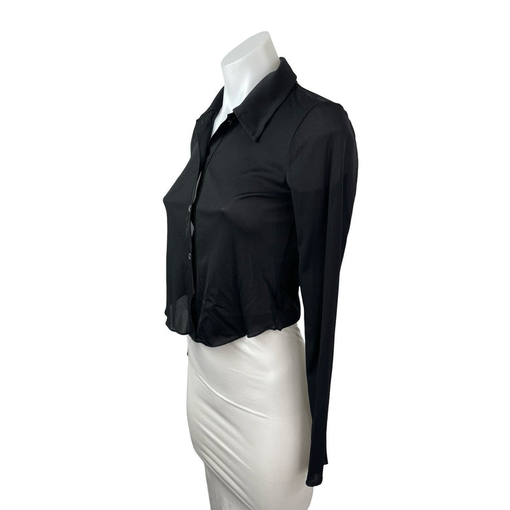 Aritzia Wilfred Women's Black Long Sleeve Cropped Button Down Shirt Top Size S