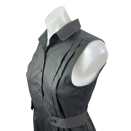 Theory Women's Black Sleeveless Pintucked Button Front Fit & Flare Mini Dress 4