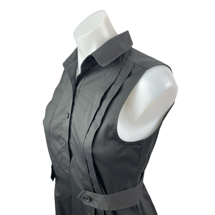 Theory Women's Black Sleeveless Pintucked Button Front Fit & Flare Mini Dress 4