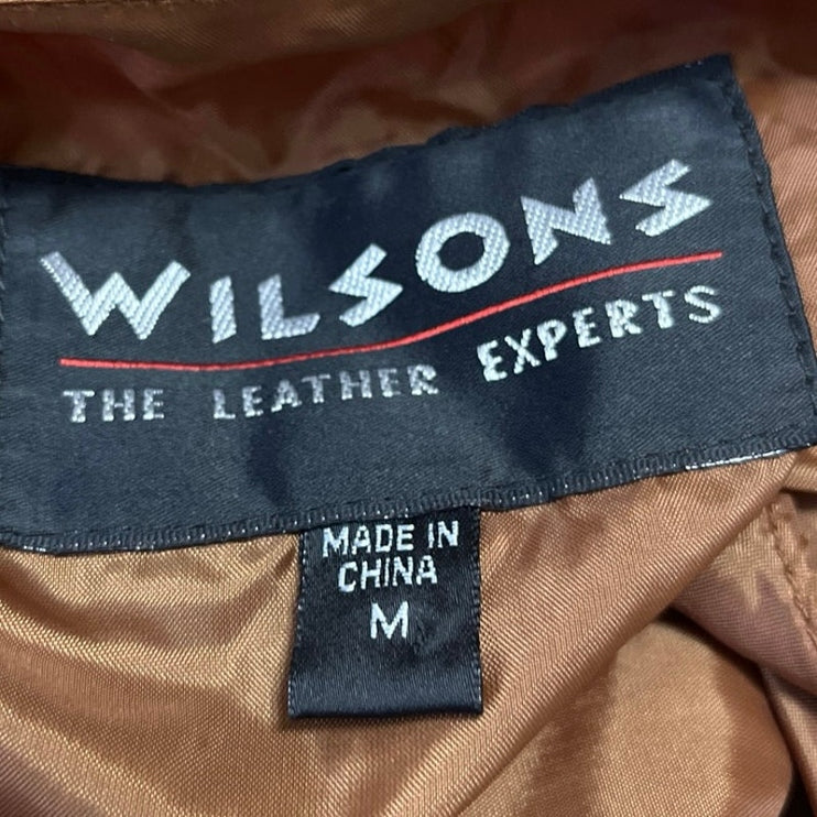 Wilsons Tan Brown 100% Leather Sleeveless Cowgirl Button Up Vest Jacket Size M