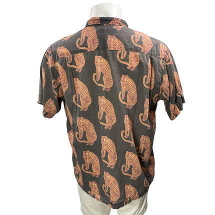 Desmond & Dempsey Mens Multicolor Tiger Graphic Short Sleeve Button Down Shirt L
