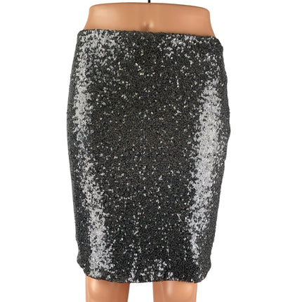 ANGL Women's Black Sequin Sparkly Shimmer High Waisted Pencil Mini Skirt Size M
