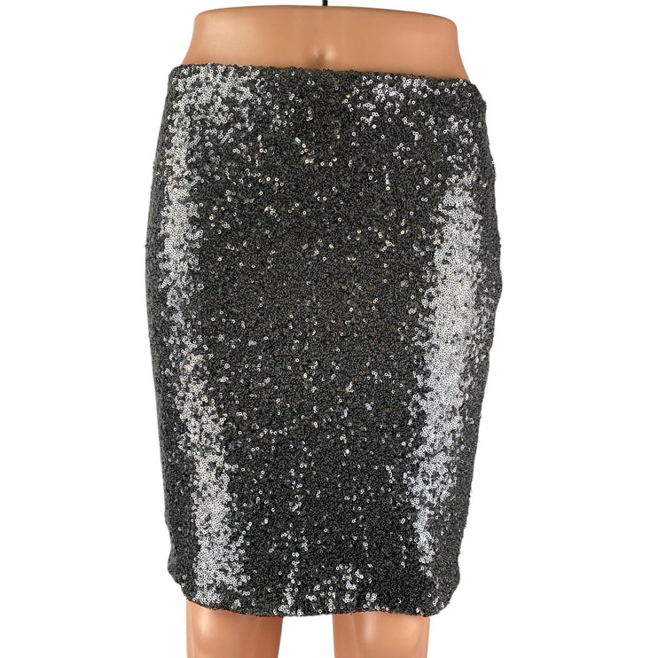 ANGL Women's Black Sequin Sparkly Shimmer High Waisted Pencil Mini Skirt Size M
