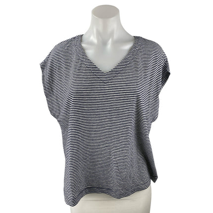 Madewell Black White Linen Striped V Neck Drop Sleeve T Shirt Tee Top Size M