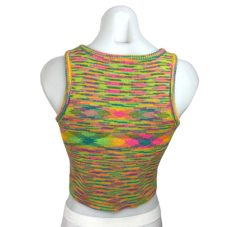 Women's Multicolor Space Dye Retro Pullover Crew Neck Crop Tank Top Size S