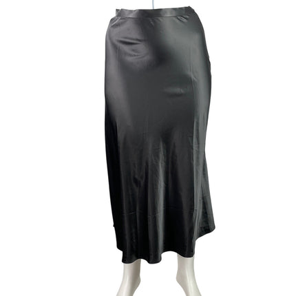 NEW Monki Bailey Black Silk Satin High Waisted Straight Midi Skirt Size 10/12