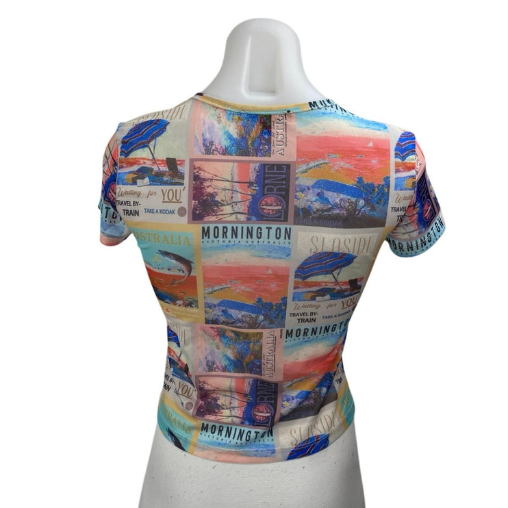 Brooklyn Karma Multicolor Graphic Print Crewneck Short Sleeve Tee T-shirt Top L