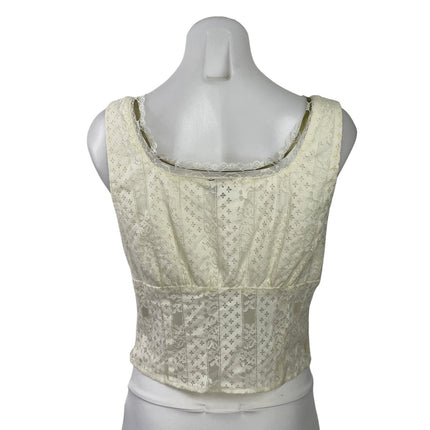 Beverly & Beck Cream Floral Eyelet Lace Tie Sleeveless Tank Corset Crop Top Sz M