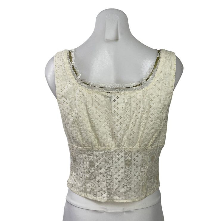 Beverly & Beck Cream Floral Eyelet Lace Tie Sleeveless Tank Corset Crop Top Sz M