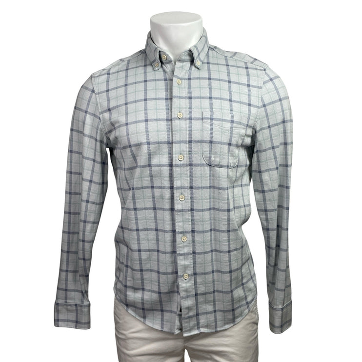 Faherty Coastline Mens Gray Blue Plaid Checkered Long Sleeve Button Down Shirt S