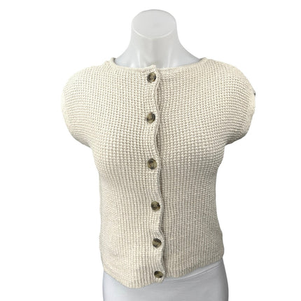 Madewell Cream Beige Waffle Knit Button Up Short Sleeve Cardigan Top Size XS