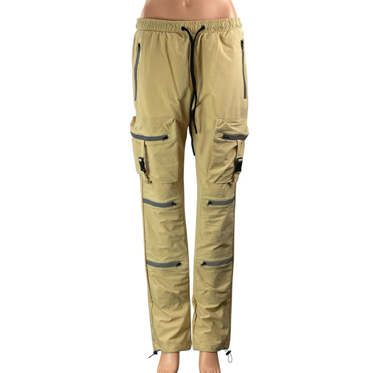 NEW Forever 21 Men's Khaki Tan Multi Zip Pocket Utility Cargo Jogger Pants Sz L