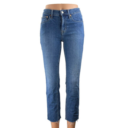 Gap Vintage Silm Women's Blue Mid Rise Frayed Hem Skinny Denim Jeans Pants Sz 26