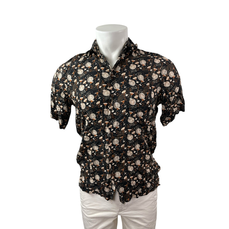 NEW Kenny Flowers Men's Black Disco Ball Champagne Print Button Down Shirt Top S