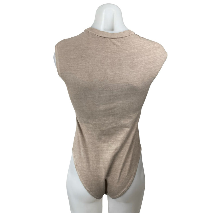 Zara Women's Beige Khaki Crew Neck Sleeveless Neutral Tank Bodysuit Top Size S