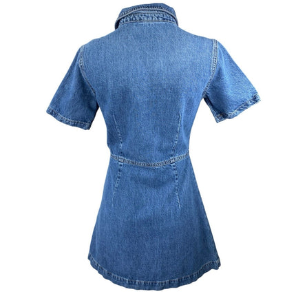 Zara Blue Medium Wash Short Sleeve Button Down A Line Mini Denim Jean Dress Sz S