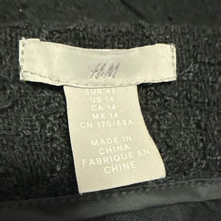 H&M Women's Black Tweed Button Down Casual Knee Length Mini A-Line Skirt Size 14