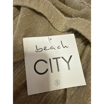 NEW Beach City Gold Metallic Ruffle Assymetric Skirt & Bandeau Tube Top Set Sz S