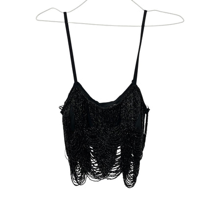 Zara Women's Black Sleeveless Beaded Fringe Cami Camisole Crop Tank Top Size XS