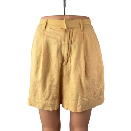 Abercrombie & Fitch Women's Yellow Linen High Rise Pleated Mini Shorts Size S