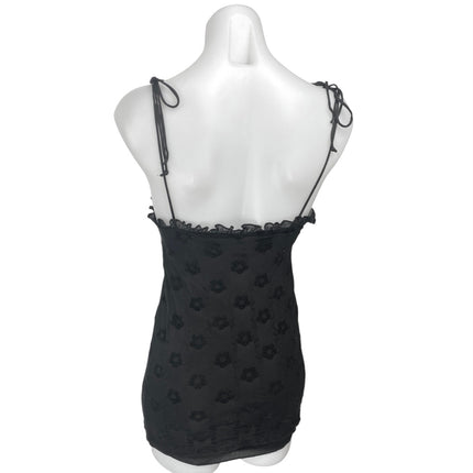 Motel Black Sleeveless Floral Jacquard Ruffle Cami Tank Mini Bodycon Dress XS