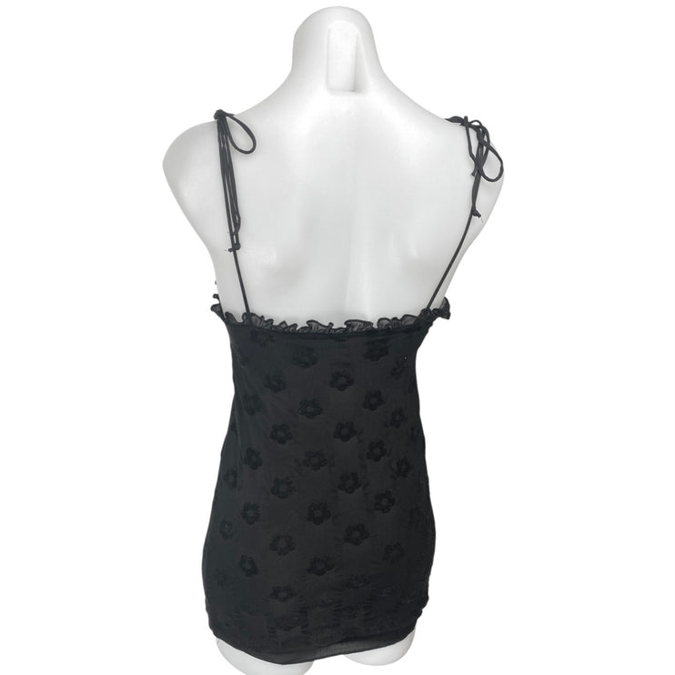 Motel Black Sleeveless Floral Jacquard Ruffle Cami Tank Mini Bodycon Dress XS