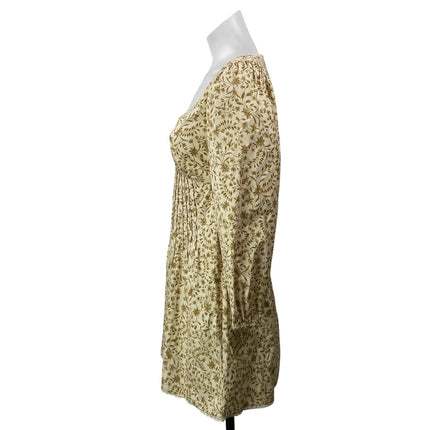 Reformation Michaela Womens Cream Long Puff Sleeves Floral Smocked Mini Dress XS