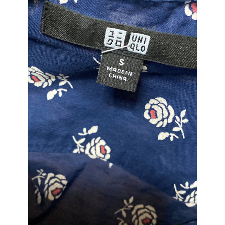 Uniqlo Women's Navy Blue Floral Cotton Long Sleeve Button Down Shirt Top Size S