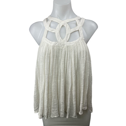 Free People Women's White Geo Flow Sleeveless Blouson Swing Crop Tank Top Size S