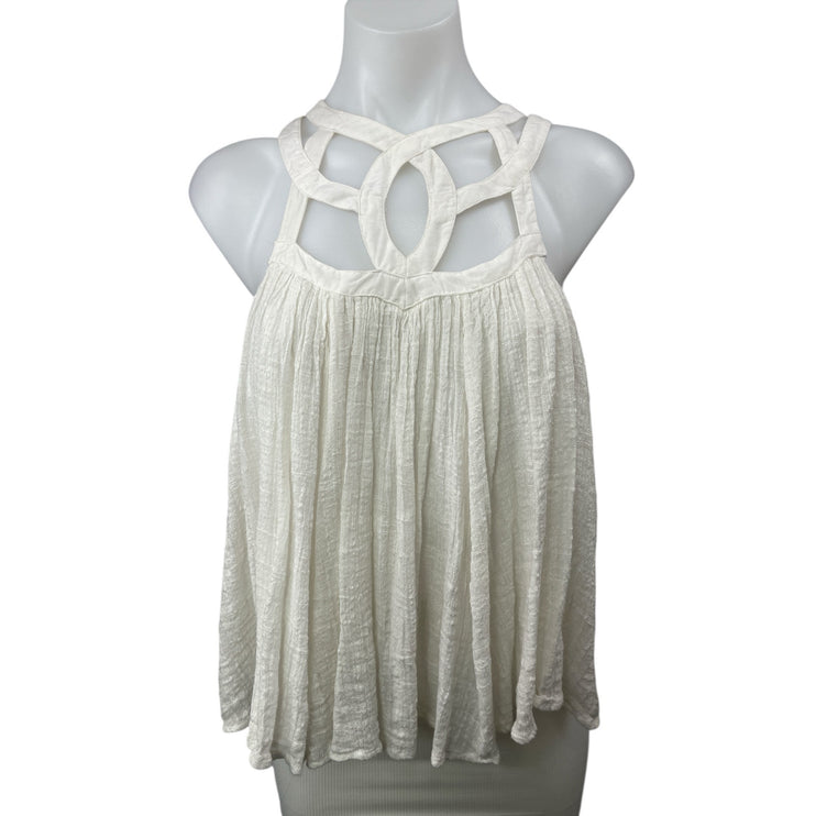 Free People Women's White Geo Flow Sleeveless Blouson Swing Crop Tank Top Size S