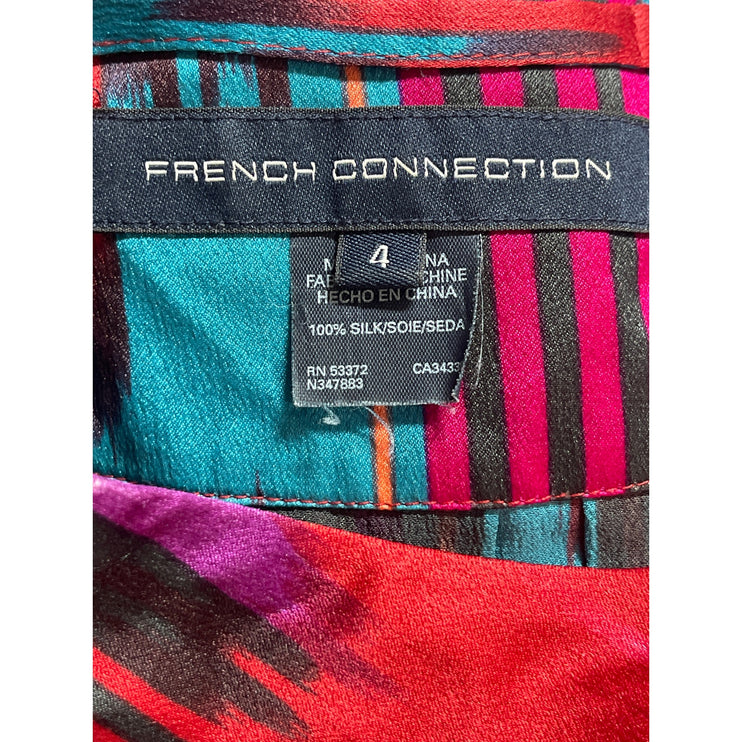 French Connection 100% Silk Multicolor Abstract Short Sleeve Mini Shift Dress 4