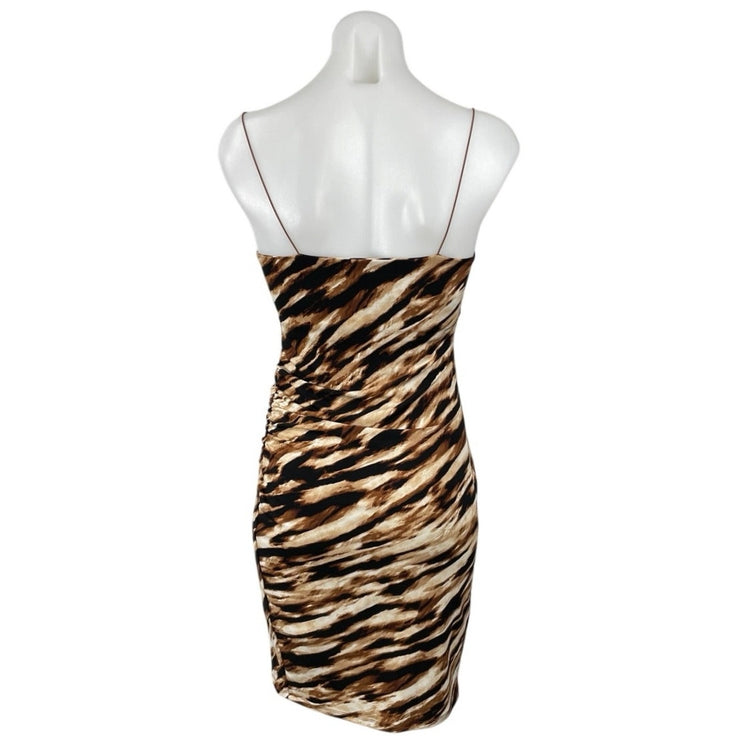 Leith Brown Black Zebra Sleeveless Split Cami Camisole Mini Bodycon Dress Size S