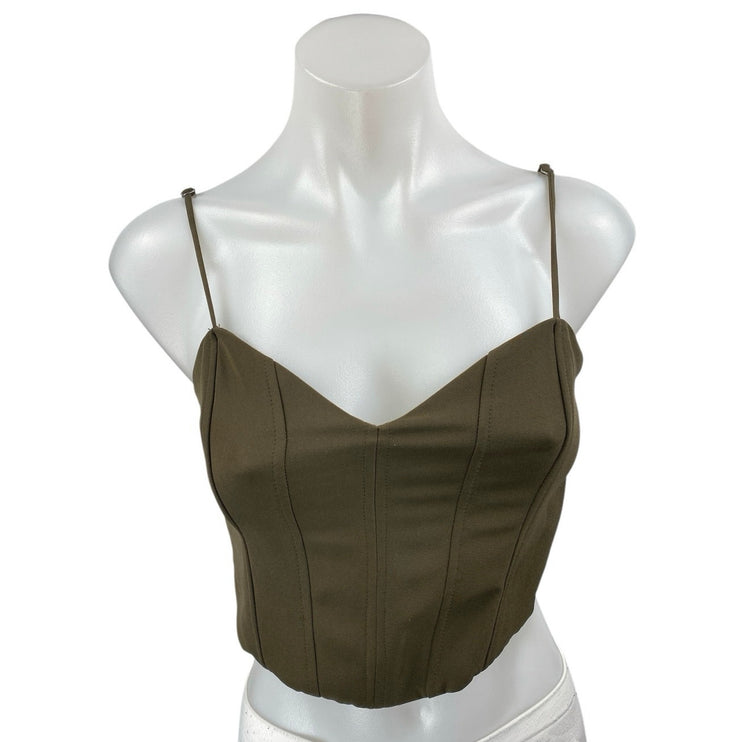 Zara Women's Green Sleeveless V-neck Corset Bustier Bandeau Crop Tank Top Sz XS