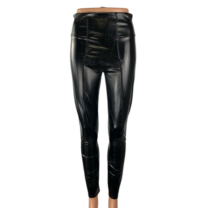 Spanx Womens Black Faux Leather Vegan High Waisted Leggings Casual Pants Size S