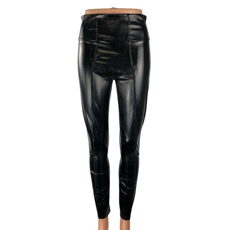 Spanx Womens Black Faux Leather Vegan High Waisted Leggings Casual Pants Size S