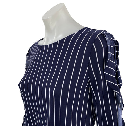 Banana Republic Women's Navy Blue Striped Ruffle Long Sleeve Blouse Top Size XS