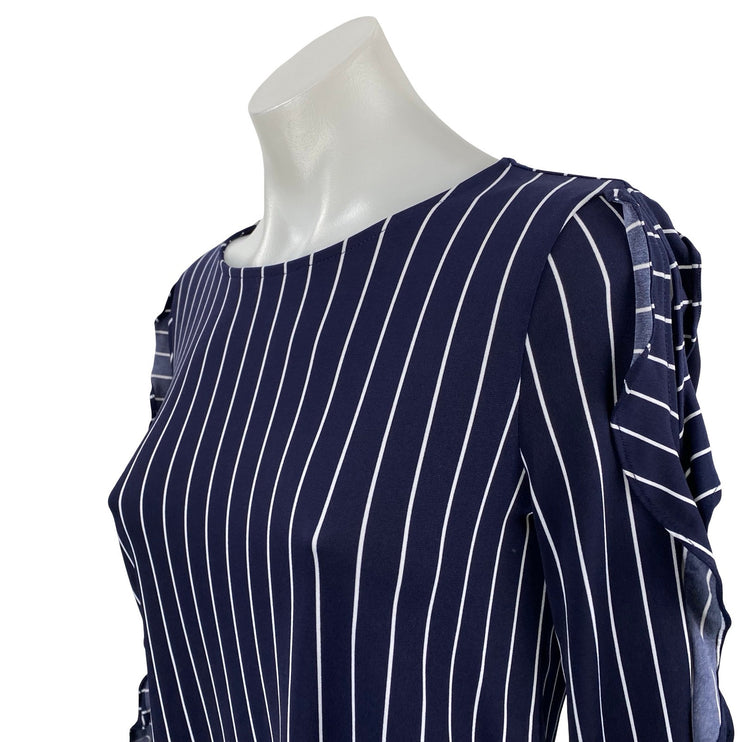 Banana Republic Women's Navy Blue Striped Ruffle Long Sleeve Blouse Top Size XS