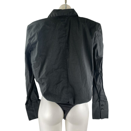WeWoreWhat Women's Black Collared Long Sleeve Button Down Bodysuit Shirt Top M