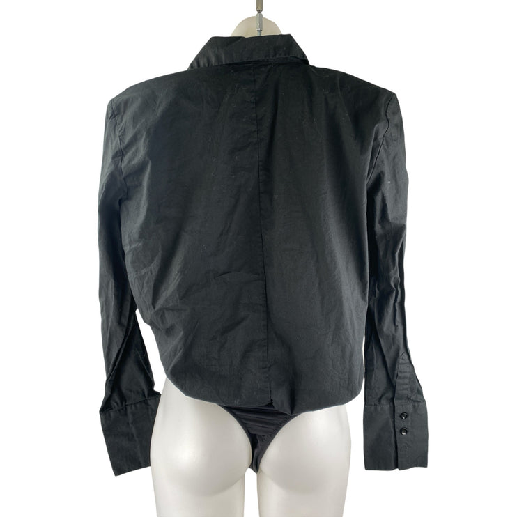 WeWoreWhat Women's Black Collared Long Sleeve Button Down Bodysuit Shirt Top M