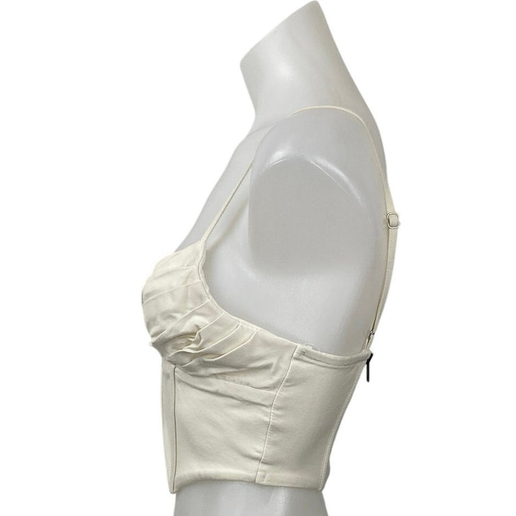 Princess Polly Beige Sleeveless Cami Pleated Bustier Corset Crop Top Size S
