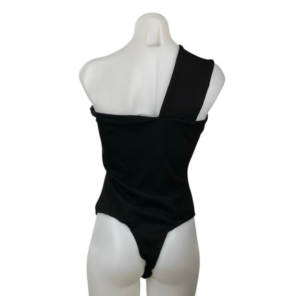 Superdown Women's Black One Shoulder Sleeveless Thong Bodysuit Tank Top Size M
