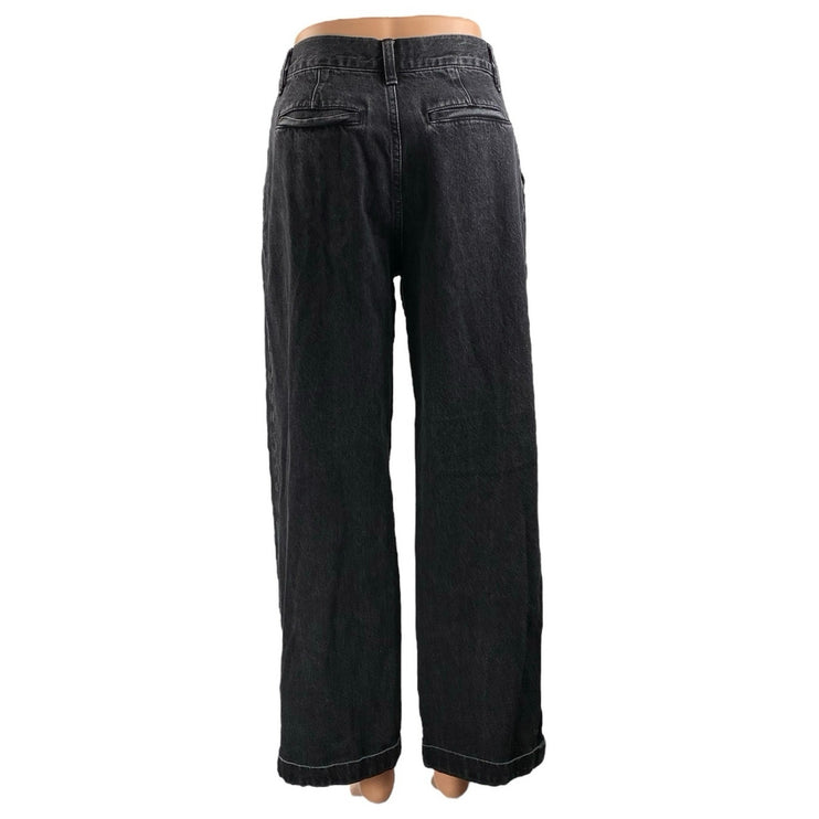 Madewell Baggy Straight Women's Black High Rise Pleated Denim Jeans Size 25